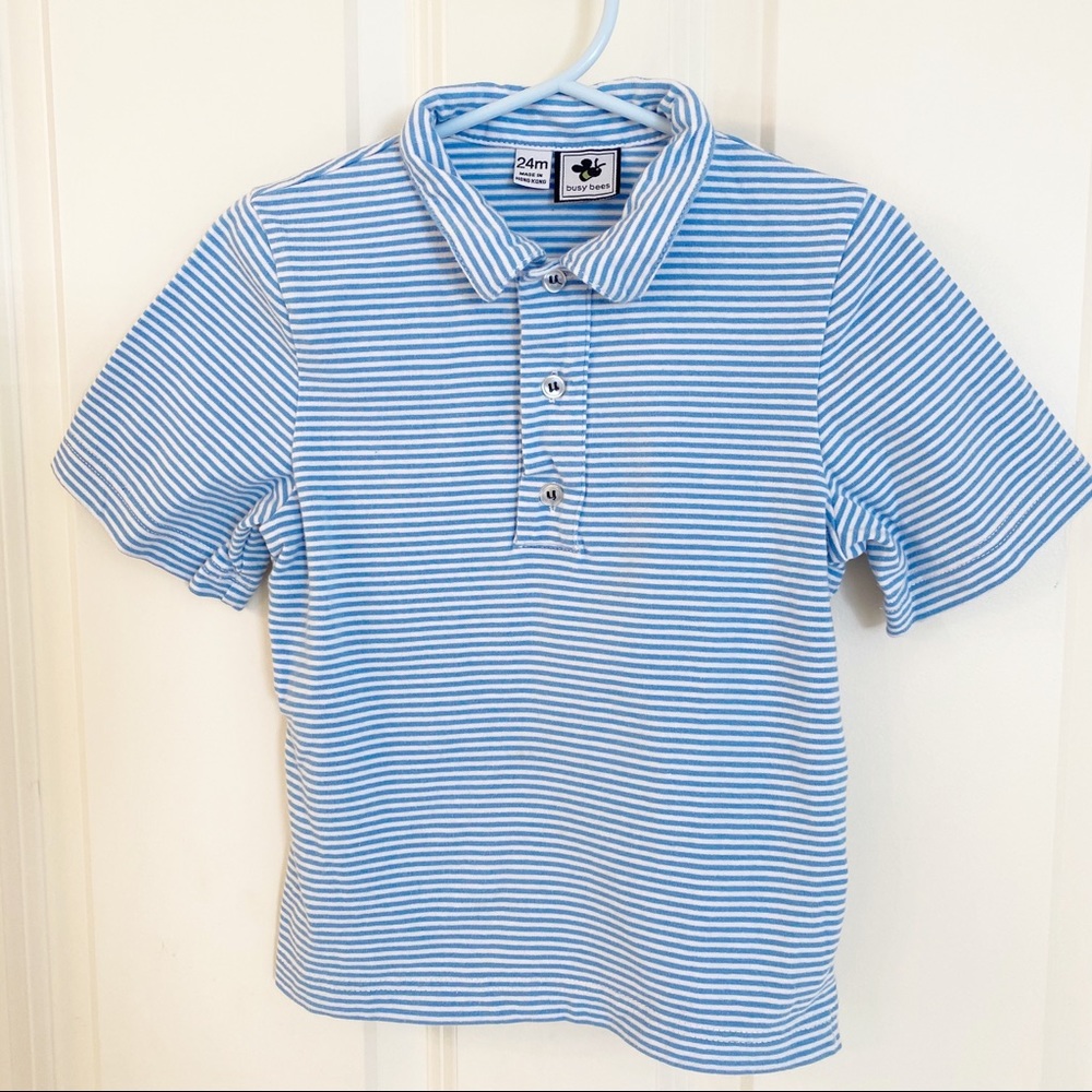 BUSY BEES BLUE STRIPE BOYS POLO. SIZE 24